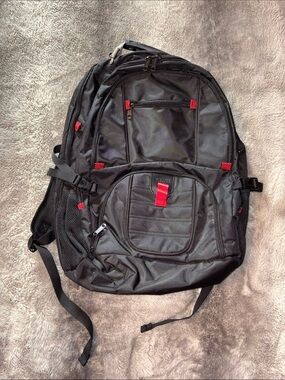 Men's Black and Red Backpack with Organized Storage